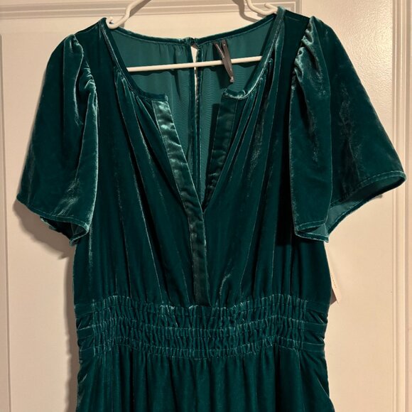 Anthropologie The Somerset Jumpsuit: Velvet Edition - Teal Green Blue NWT - Picture 4 of 11